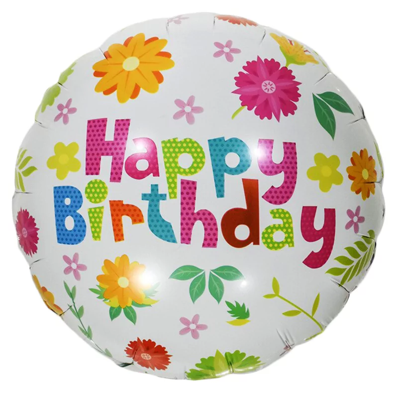 Balon folie Happy Birthday cu flori, rotund, 45 cm
