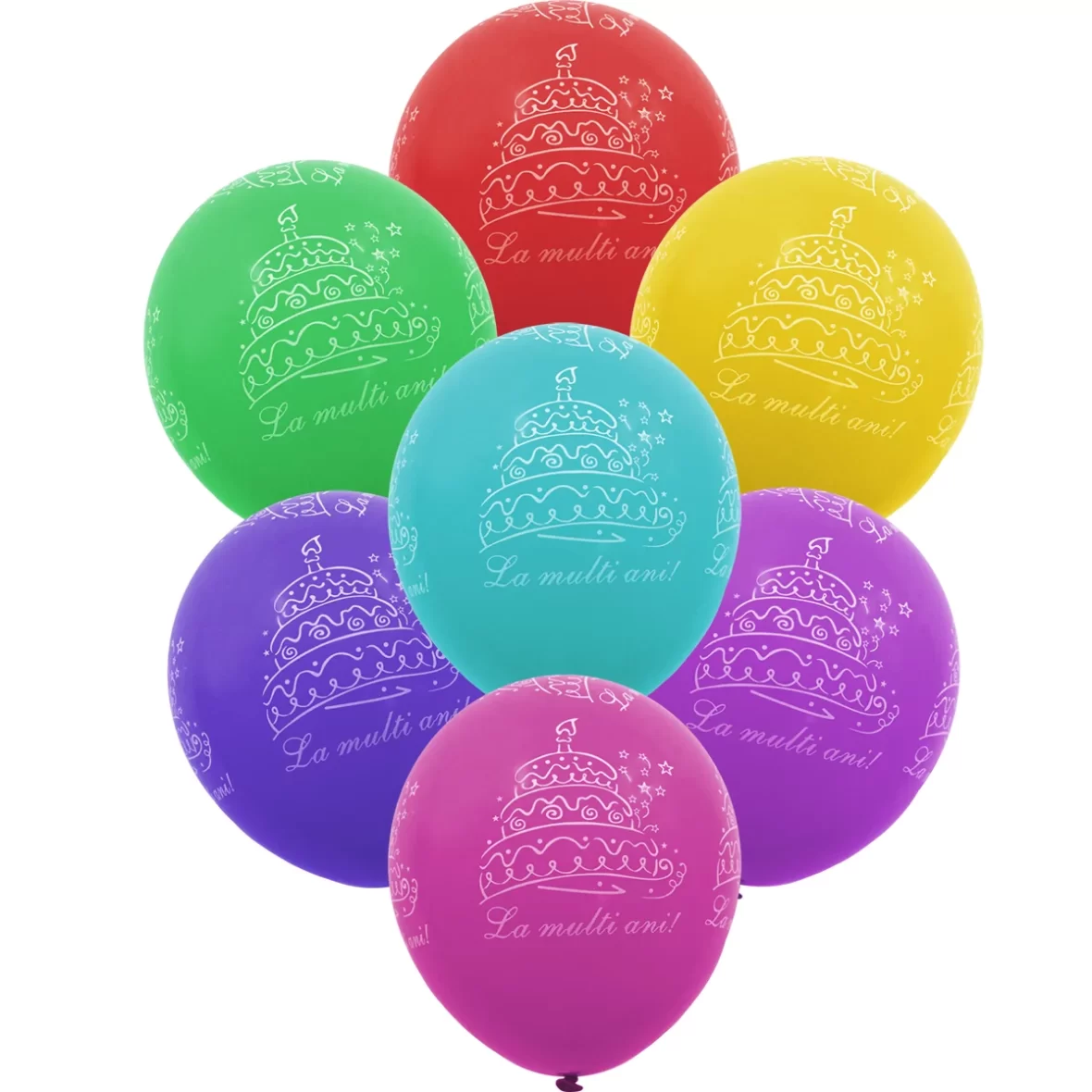 Set 10 baloane La Multi Ani cu Tort 30cm