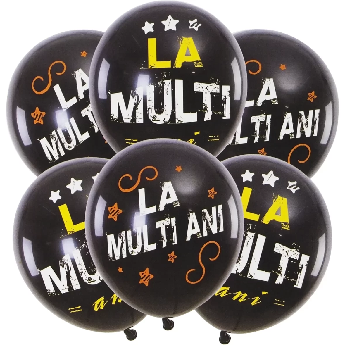 Set 6 baloane latex negre cu mesaj La Multi Ani, de 30 cm