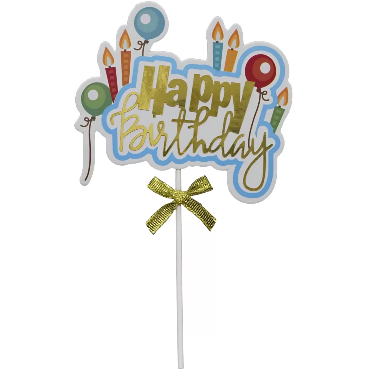 Topper Happy Birthday auriu cu lumanarele si balonase