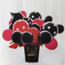 1119-set-aranjament-buchet-23-baloane-rosii-si-negre-in-cutie-cu-mesaj-la-multi-ani