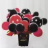 Set aranjament buchet 23 baloane rosii si negre in cutie cu mesaj La Multi Ani