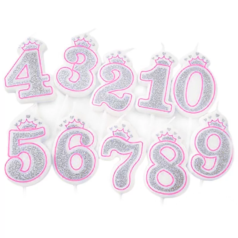 Lumanari cifre aniversare 0-9, roz glitter