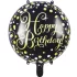 Balon folie Happy Birthday negru-auriu, rotund, 45 cm