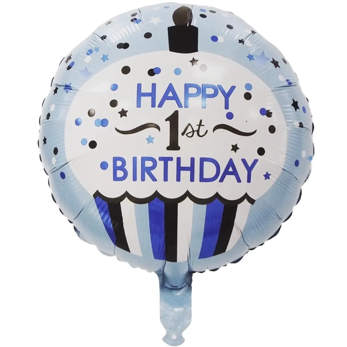 Balon folie Happy 1’st Birthday, albastru, rotund, 45 cm