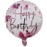 Balon folie Happy Birthday cu fluturasi, rotund, 45 cm