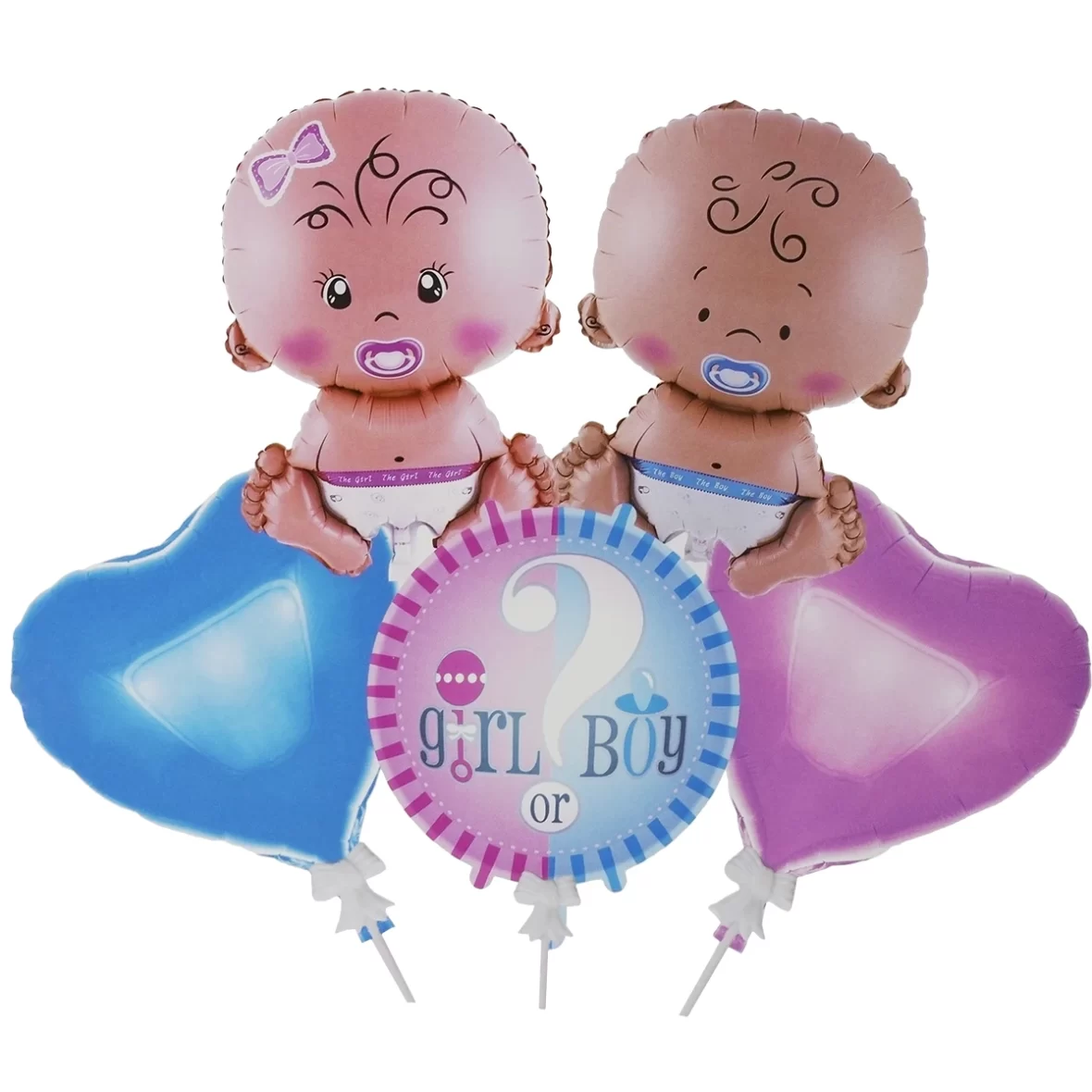Set baloane Gender Reveal, model Baby Girl/Baby Boy cu inimioare