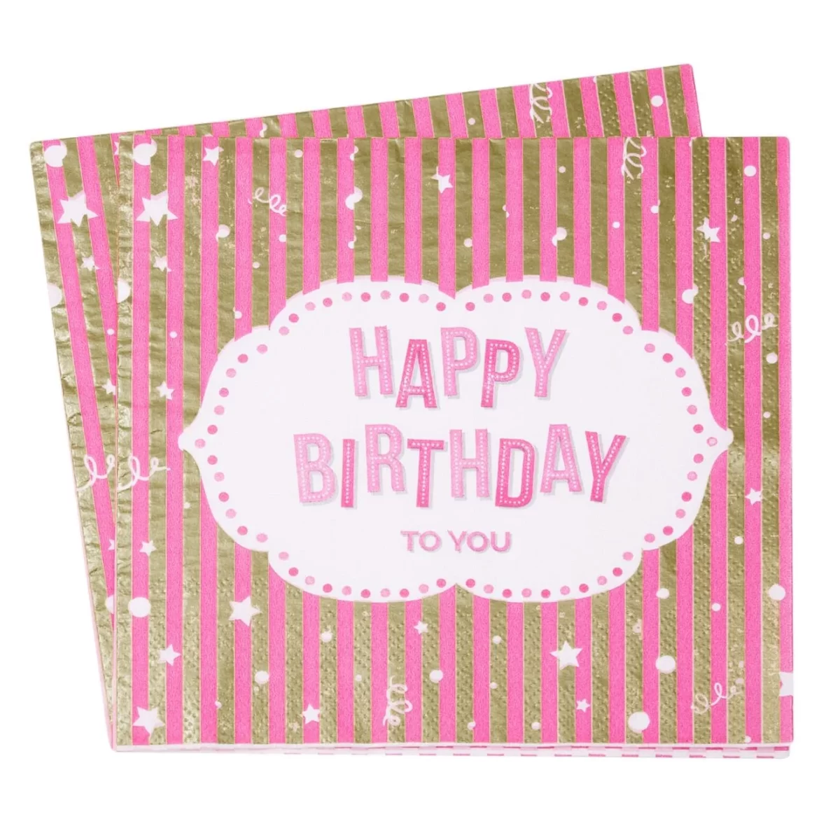 Set 12 servetele Happy Birthday, roz 33 x 33 cm