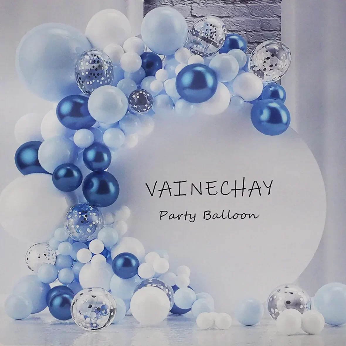 Arcada baloane in nuante de albastru, cu confetti