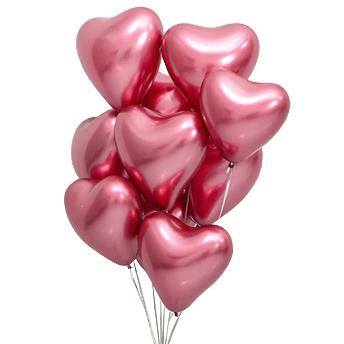 Set 6 baloane latex in forma de inima, Rose red, cromate, 30 cm