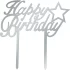 Topper Happy Birthday steluta, argintiu, 15 cm