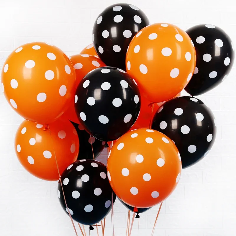 Set 10 baloane latex cu buline in culori negru-portocaliu, 30 cm