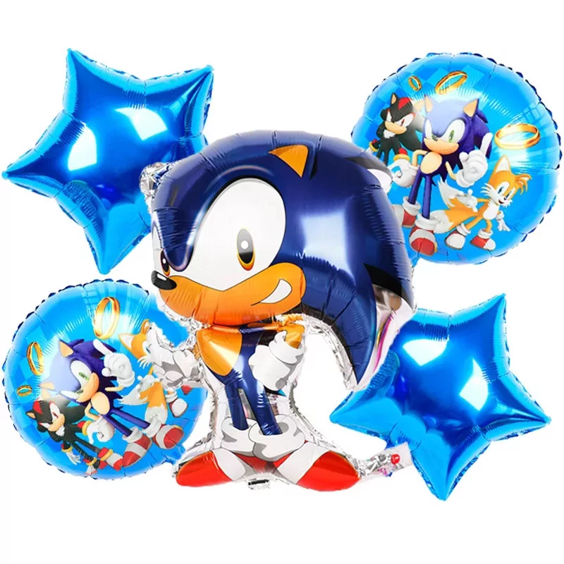 Set aranjament 5 baloane folie Sonic cu stelute albastre