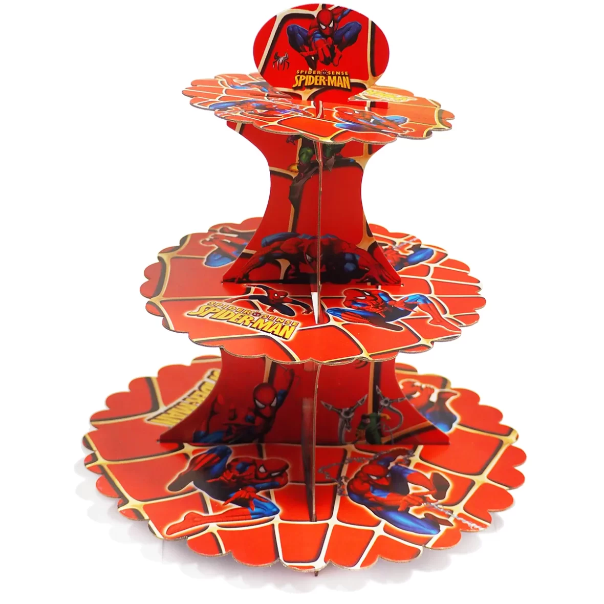 Suport etajat pentru prajituri, model Spiderman, rosu