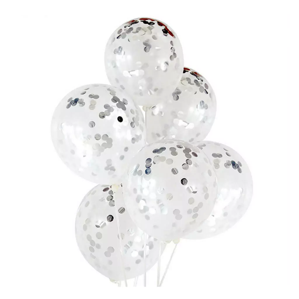 Set 6 baloane Confetti, Argintiu, de 30 cm