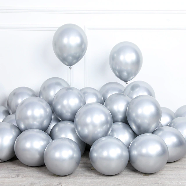 Set 10 baloane latex, Argintiu, cromate, de 12 cm, cod culoare #105