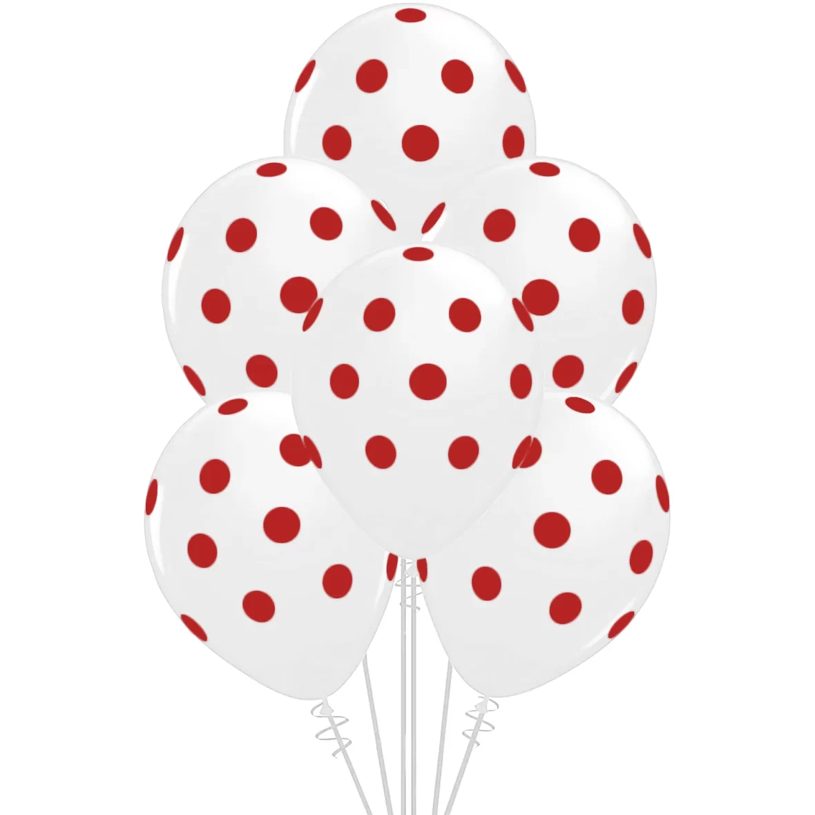 Set 6 baloane latex cu buline, alb cu buline rosii, 30 cm