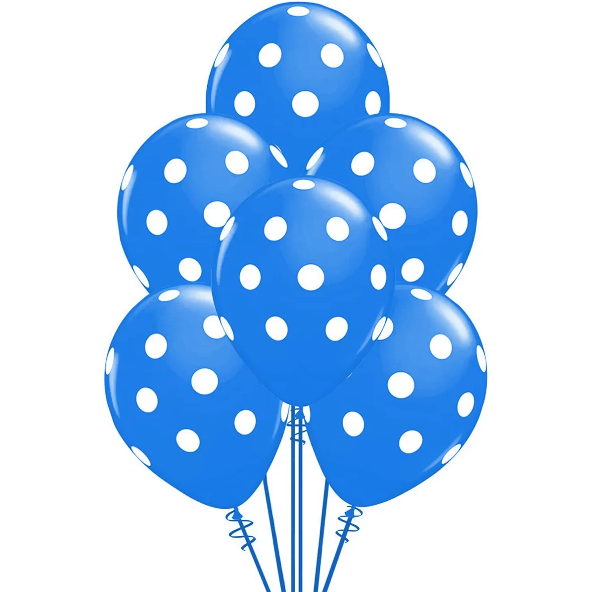 Set 6 baloane latex cu buline, albastru inchis cu buline albe, 30 cm