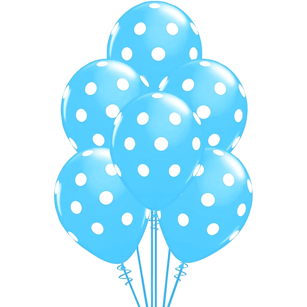 Set 6 baloane latex cu buline, albastru deschis cu buline albe, 30 cm