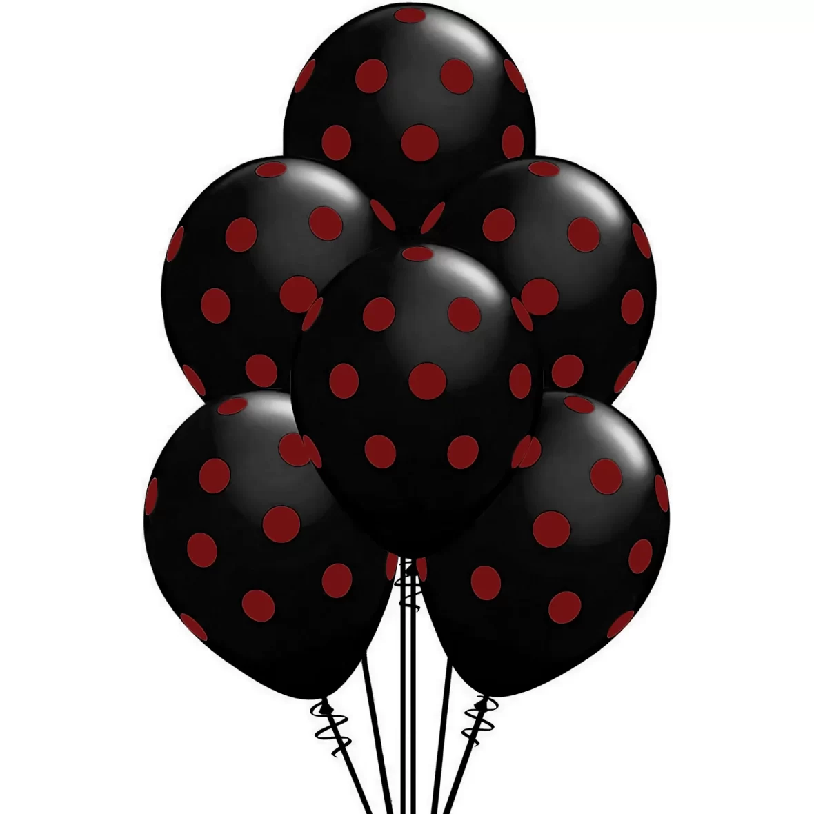 Set 6 baloane latex cu buline, negru cu buline rosii, 30 cm