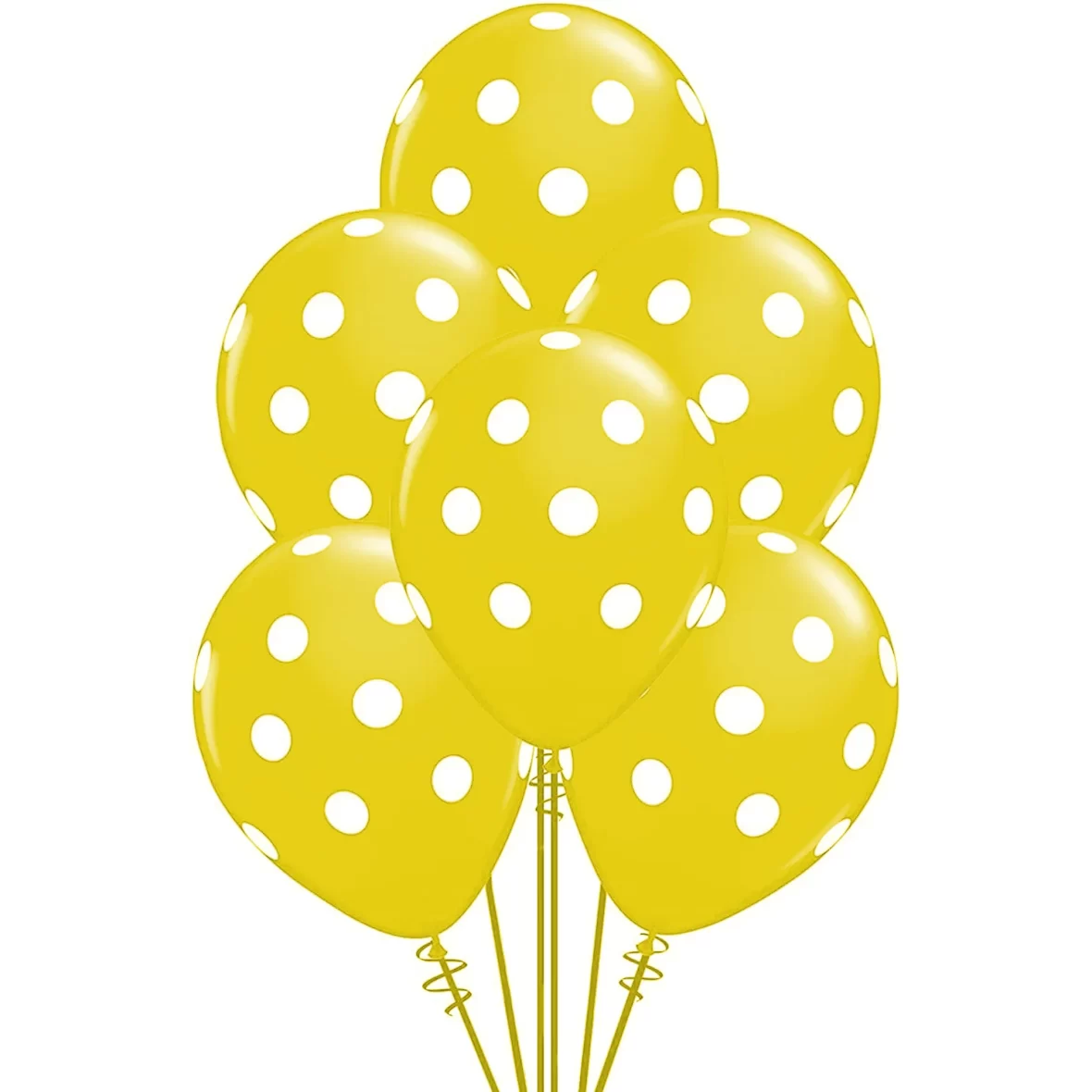 Set 6 baloane latex cu buline, galben cu buline albe, 30 cm