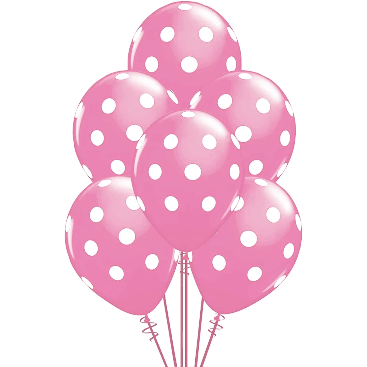 Set 6 baloane latex cu buline, roz deschis cu buline albe, 30 cm