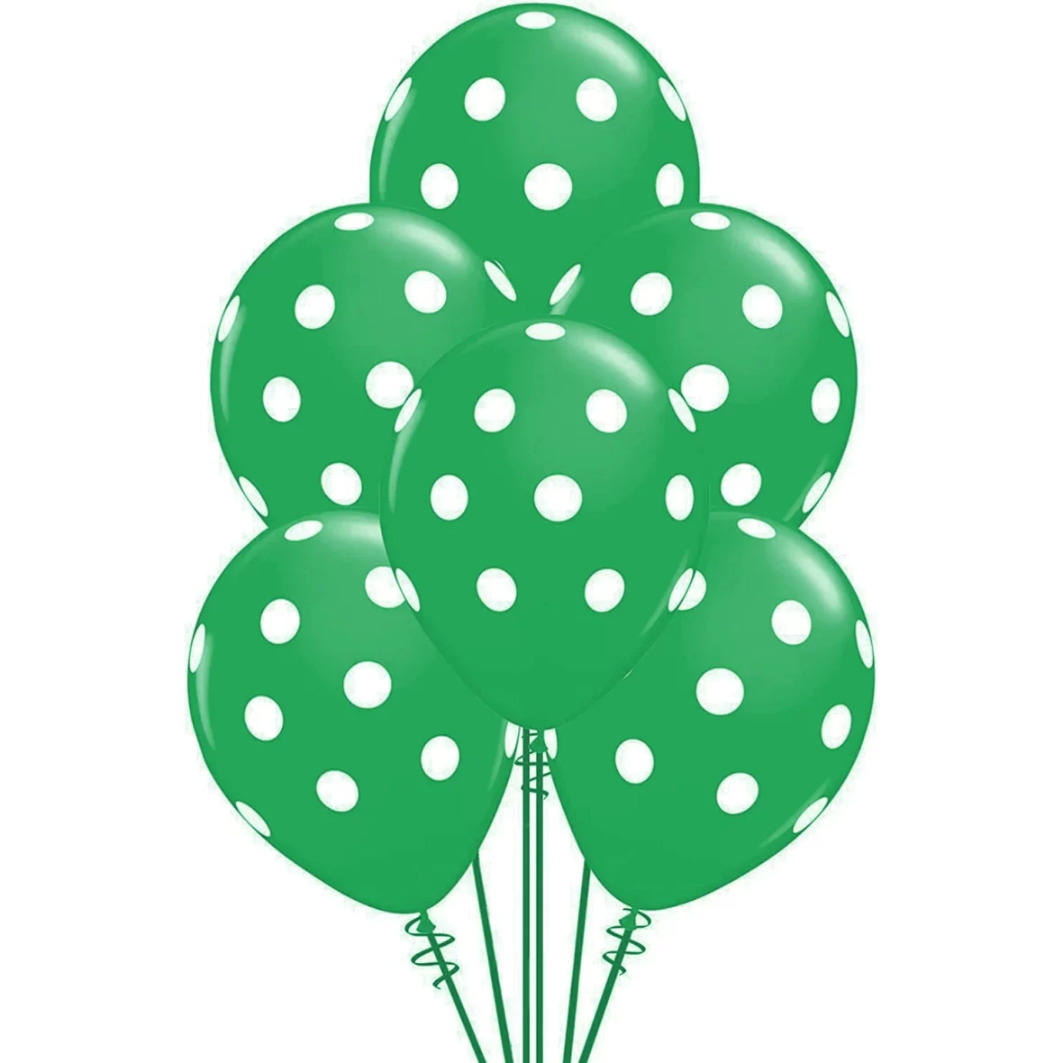 Set 6 baloane latex cu buline, verde cu buline albe, 30 cm