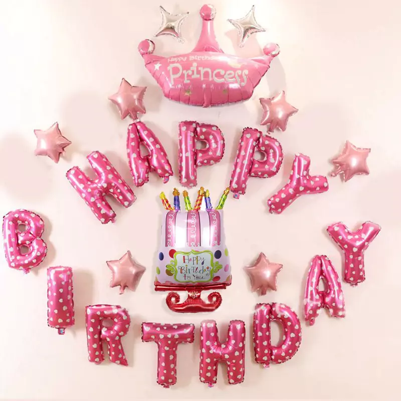 Decor baloane botez aniversare Happy Birthday, roz, model 1