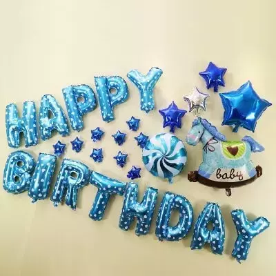 Decor baloane botez aniversare Happy Birthday, albastru, model 2