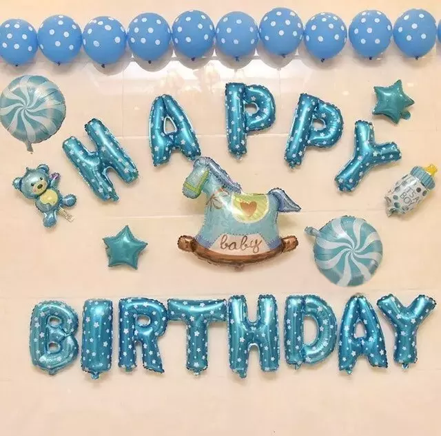 Decor baloane botez aniversare Happy Birthday, albastru, model 3