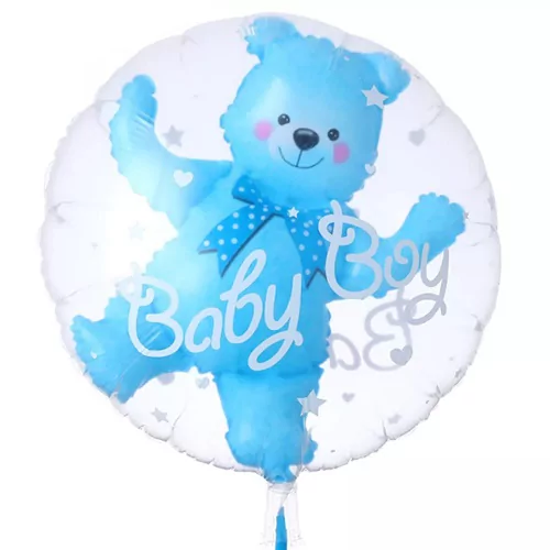 Balon transparent cu ursulet interior, 58 cm, albastru