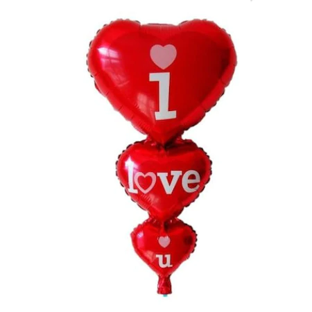 Balon cu 3 inimioare si mesaj I Love You, 95 cm