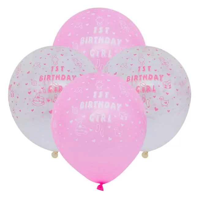 Set 10 baloane First Birthday Girl, 23 cm