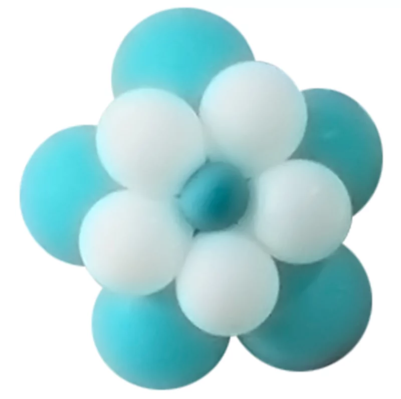 Set aranjament 11 baloane latex in forma de floare, culori alb si turcoaz