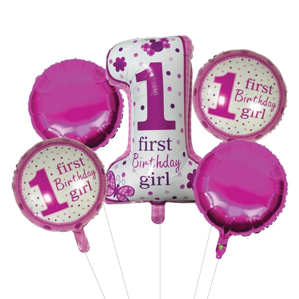 Set aranjament 5 baloane cu cifra 1, First Birthday Girl