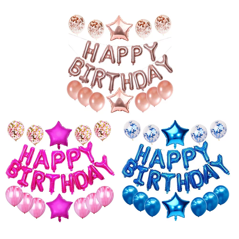 Set aranjament 25 baloane folie si latex Happy Birthday