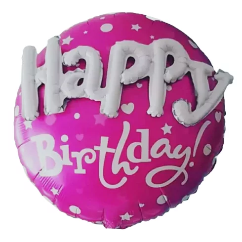 Balon Happy Birthday, 3D rotund, 80 cm, roz