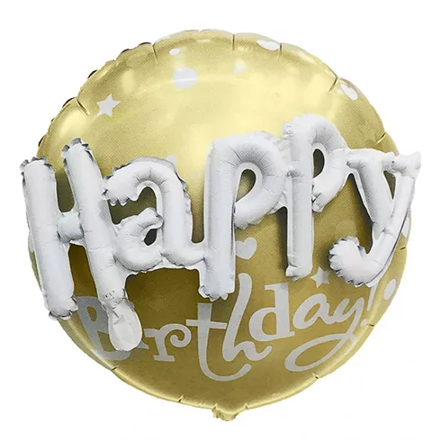 Balon Happy Birthday, 3D rotund, 80 cm, auriu