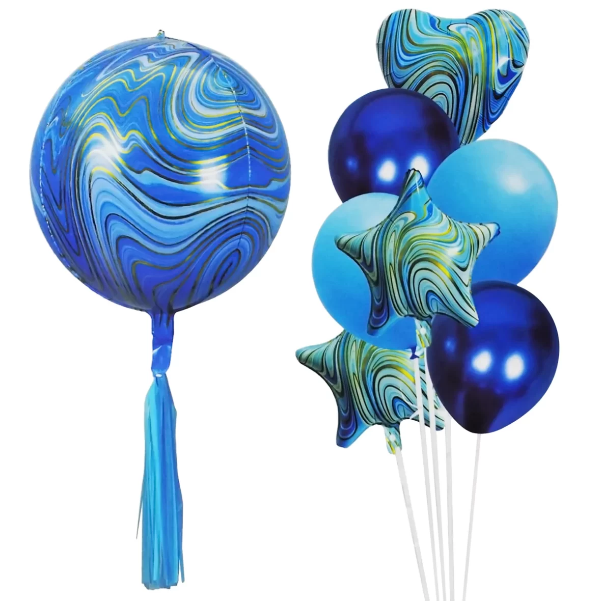 Set aranjament 8 baloane folie si latex, agate albastre