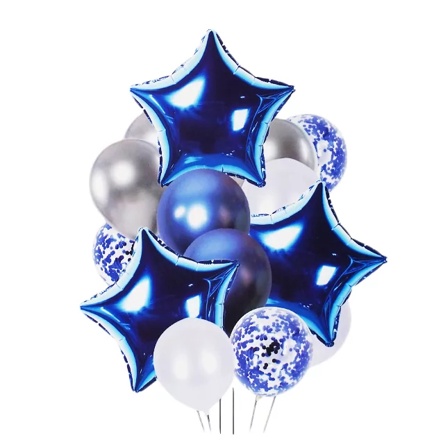Set aranjament 14 baloane folie si latex, albastru