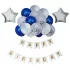 Set aranjament 17 baloane folie si latex, argintiu-albastru cu Banner Happy Birthday