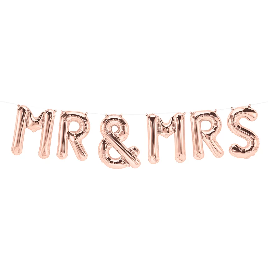 Set aranjament 6 baloane litere Mr & Mrs, rose gold, 40 cm
