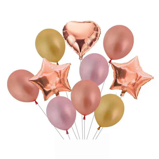Set aranjament 10 baloane stelute folie si baloane latex, rose gold