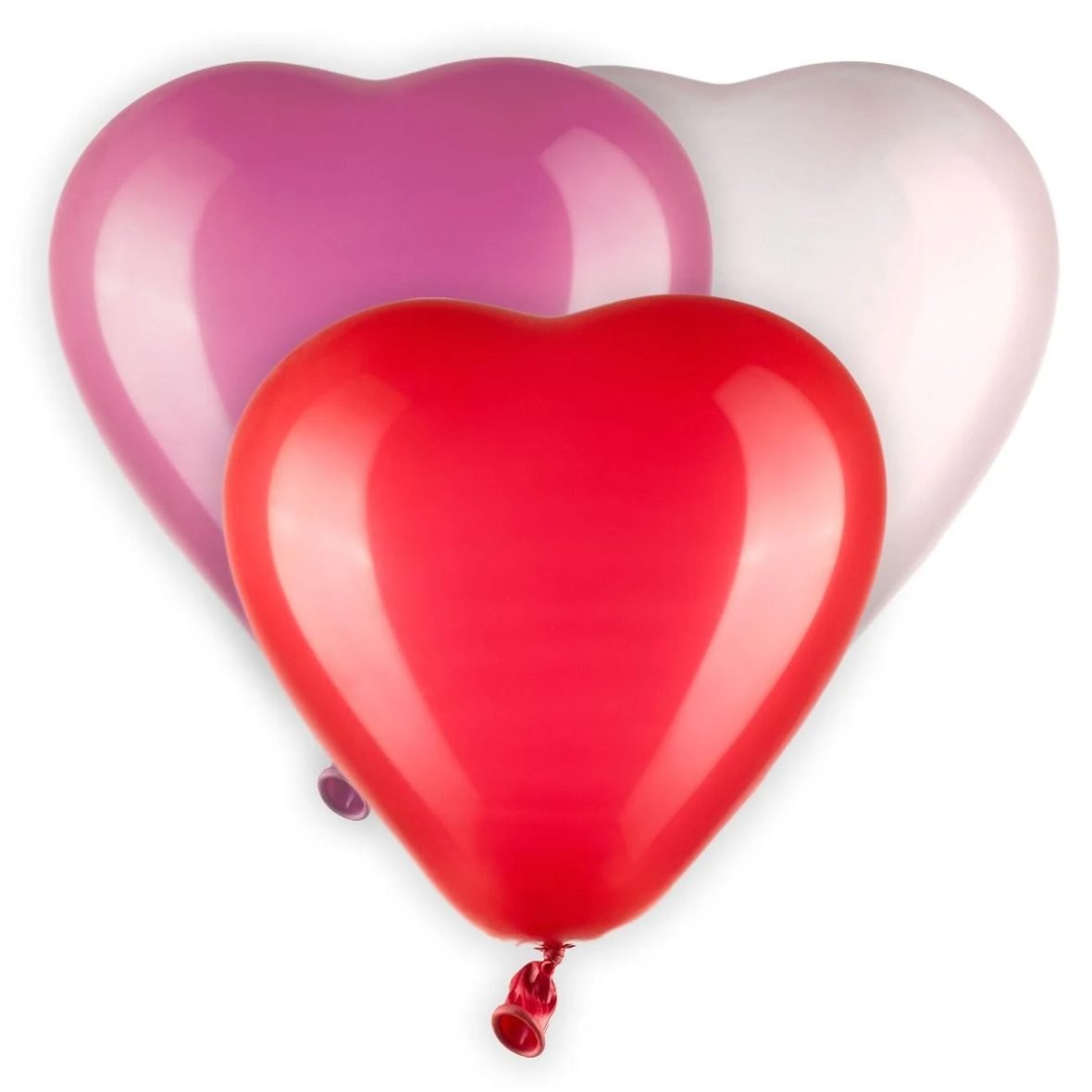 Set aranjament 10 baloane latex inimioara, rosu, alb, roz, 28 cm