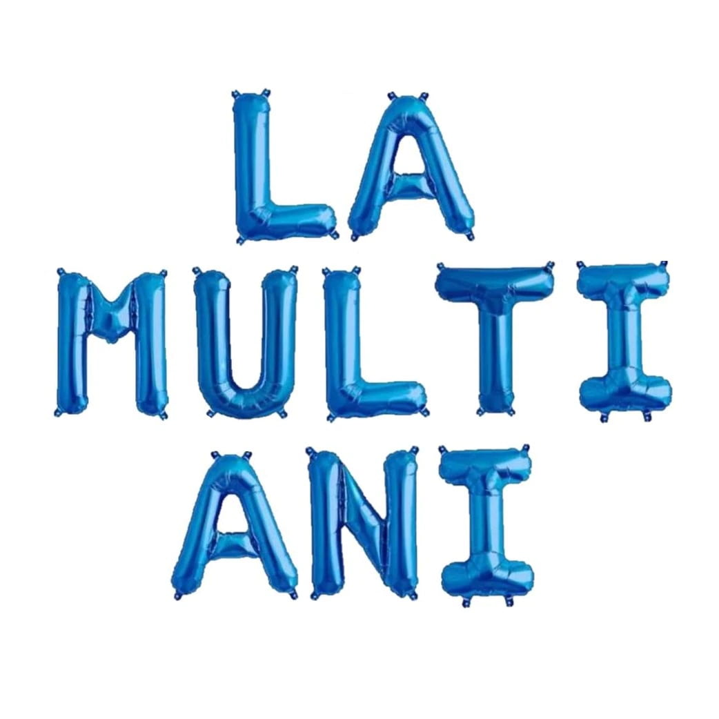 Set aranjament baloane litere La Multi Ani, albastru, 40 cm
