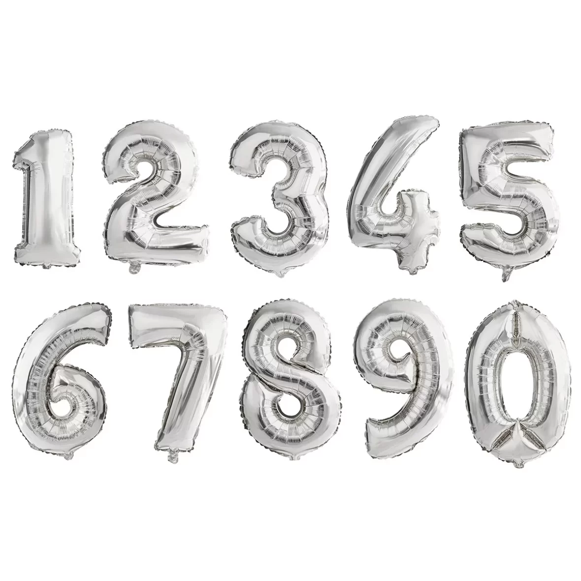 Baloane cifre 0-9, 70 cm, argintiu