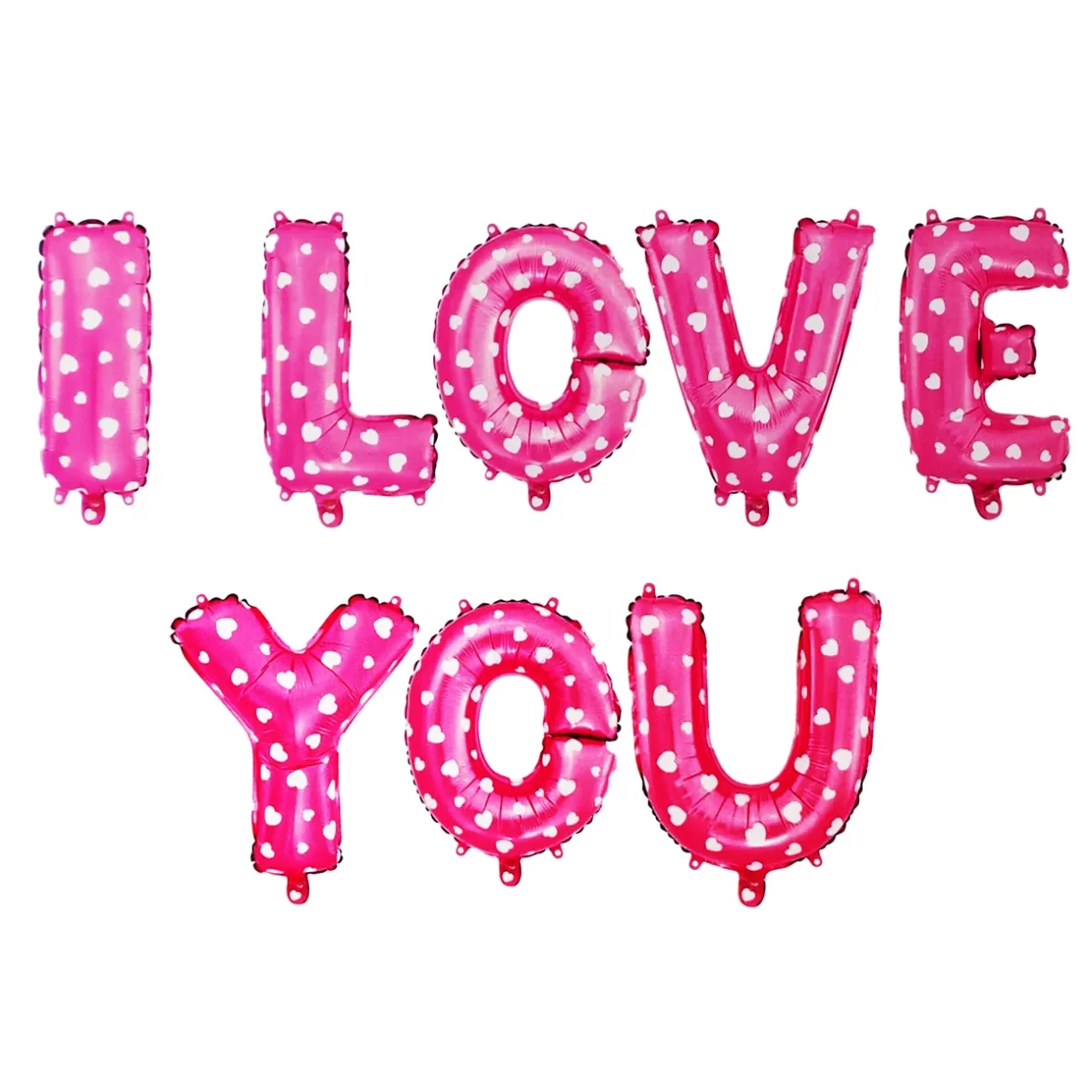 Set aranjament baloane litere I Love You, roz cu inimioare