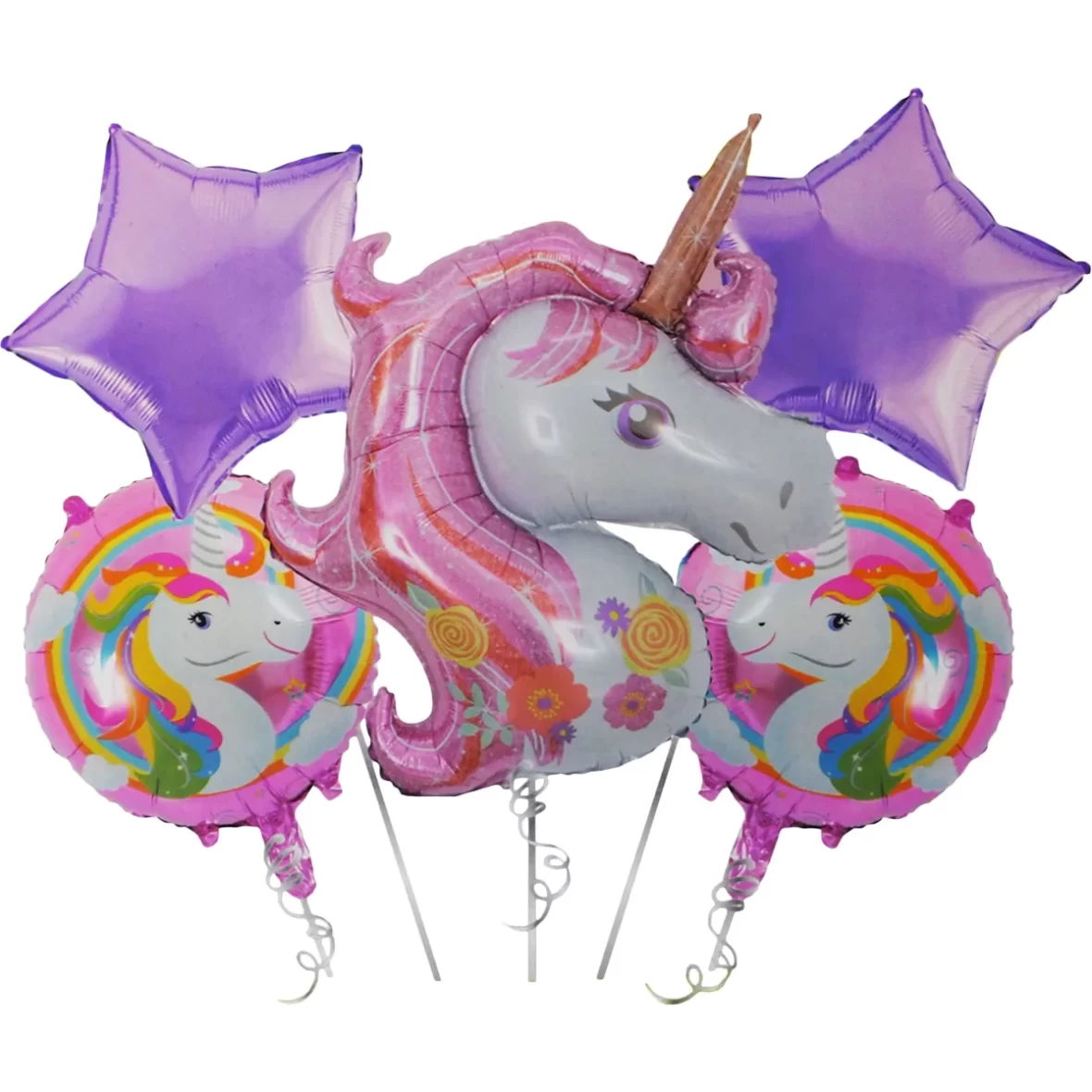 Set aranjament 5 baloane folie Unicorn