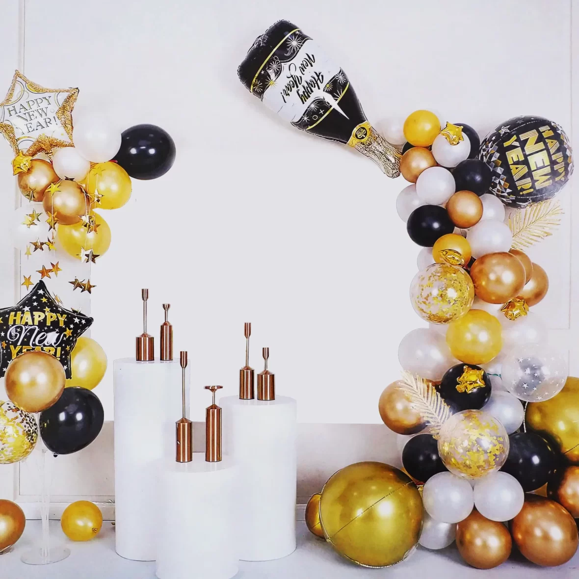 Set aranjament baloane Happy New Year, auriu-negru