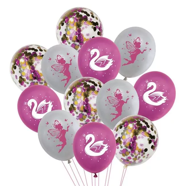Set 12 baloane latex cu zane, lebede si baloane confetti, 30 cm